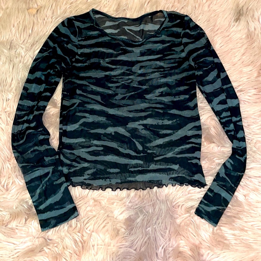 A black and gray striped long sleeve shirt